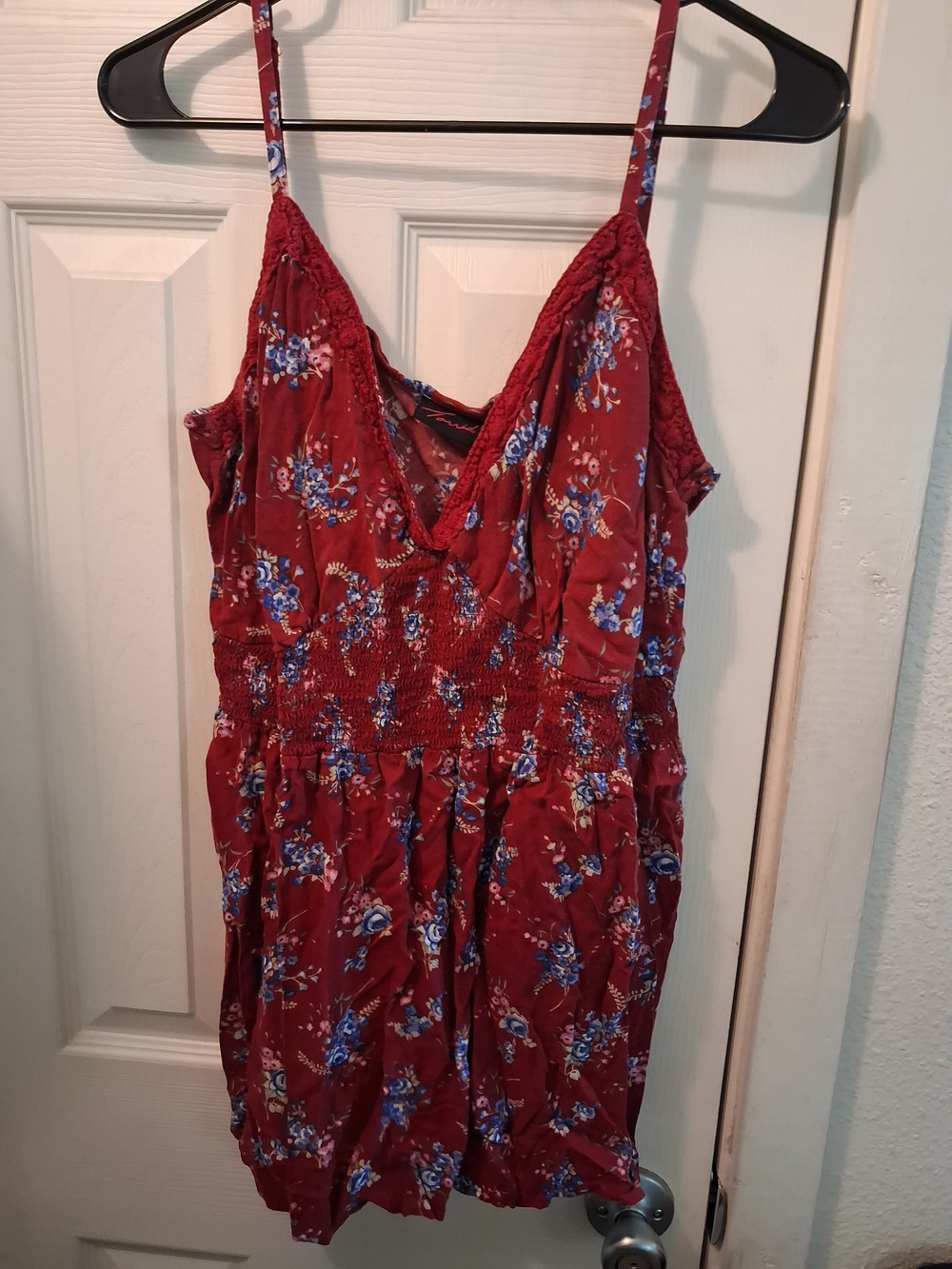 Vintage Torrid Burgundy Floral V-Neck Smocked Cami